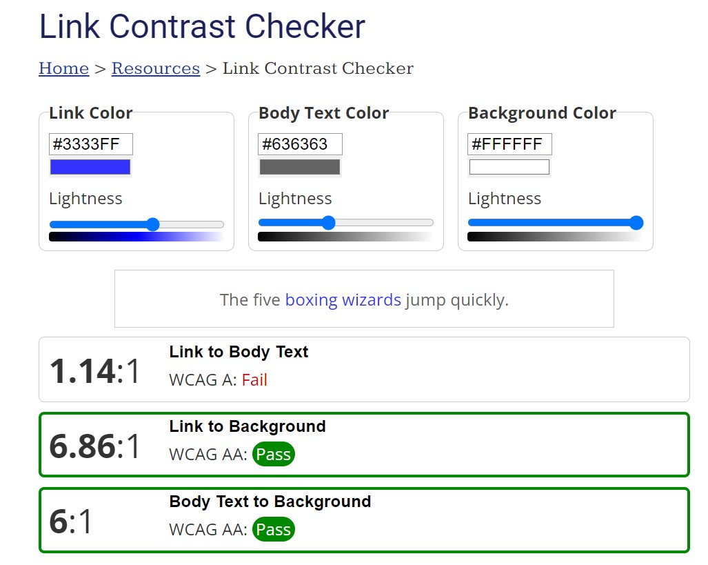 Webaim's link contrast checker